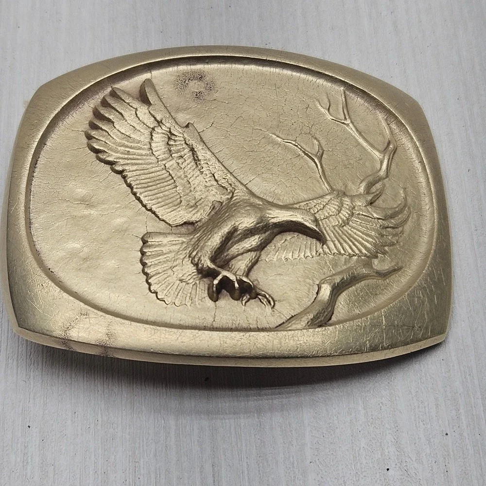 Vintage‎ 1978 Solid Bronze Eagle Belt Buckle Steven L Knight USA
